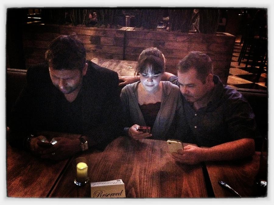 [Image: Image by @PhilipBloom - Hello @MNS1974 and @Miss_H_Bomb chatting via twitter despite them being next to me  #saddos on Propic]