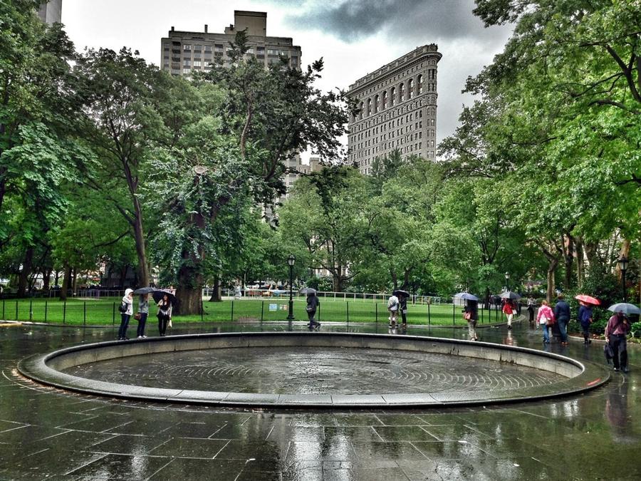 [Image: Rainy Day in Madison Square Park by @LordOfVisions - A bit of rain doesn't stop New Yorkers from enjoying Madison Square Park at lunch time. on Propic]