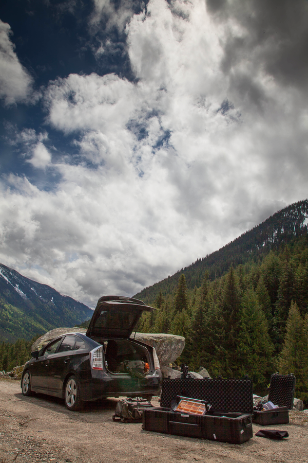 [Image: Kokanee Creek by @PrestonKanak - @Toyota #Prius packed to the brim with @kesslercrane equipment.  Setting up a shot at Kokanee Creek with @nilssorensen. on Propic]