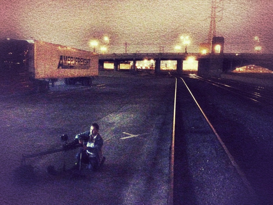 [Image: Photo by @MissHBomb - In LA, @MNS1974 setting up an #OperationOrigami shoot on the train tracks. on Propic]