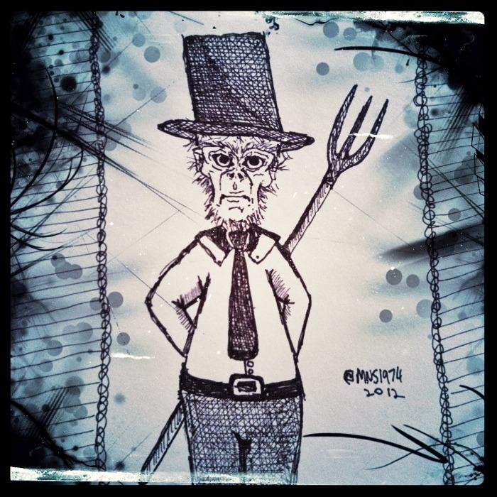 [Image: My odd sketch of the day: Tophat Monkey Pitchfork Shirt & Tie by @MNS1974 - My odd sketch of the day: Tophat Monkey Pitchfork Shirt & Tie on Propic]